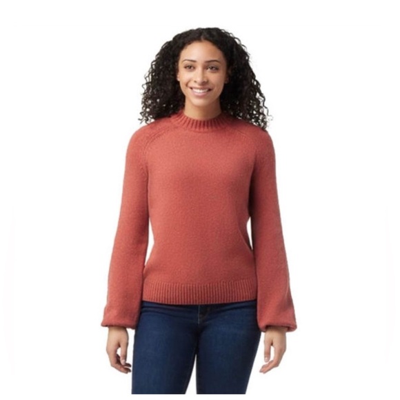 Smartwool Cozy Lodge Bell Sleeve Sweater Dusty Cedar Orange Red Heather Large - Picture 1 of 6